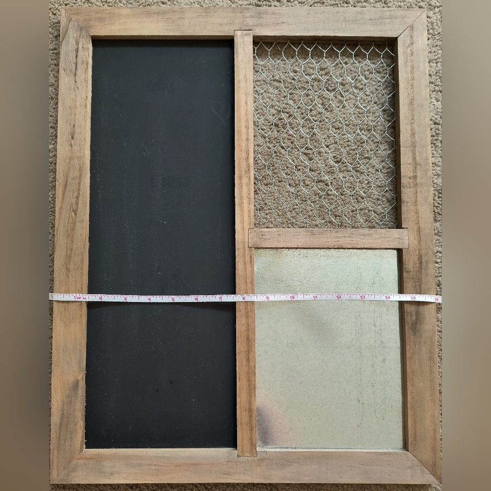 Wall decor, window, chalkboard, chickenwire, magnetic board